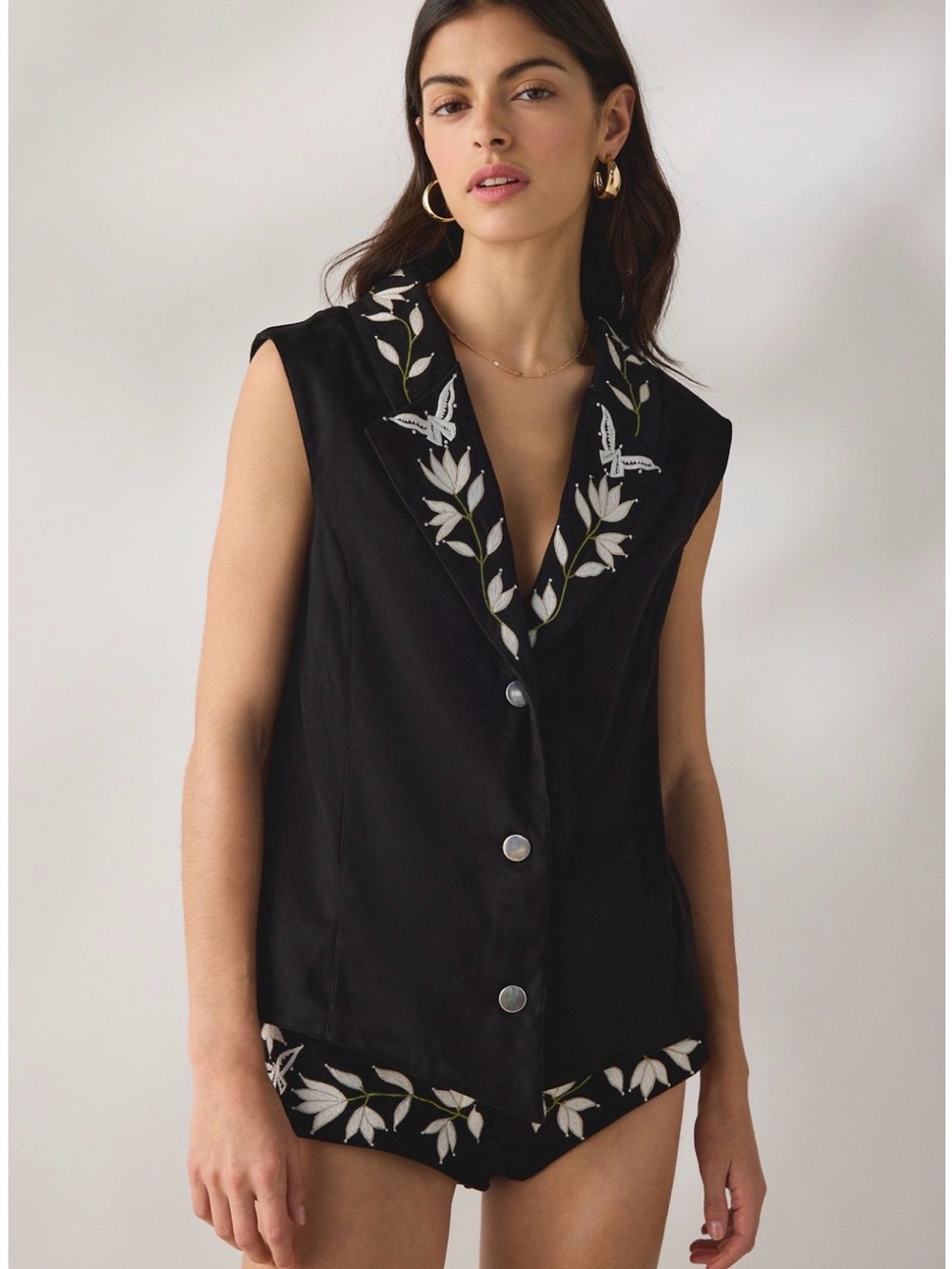 For Love & Lemons Weston Embroidered Faux Suede Vest | S | NWT